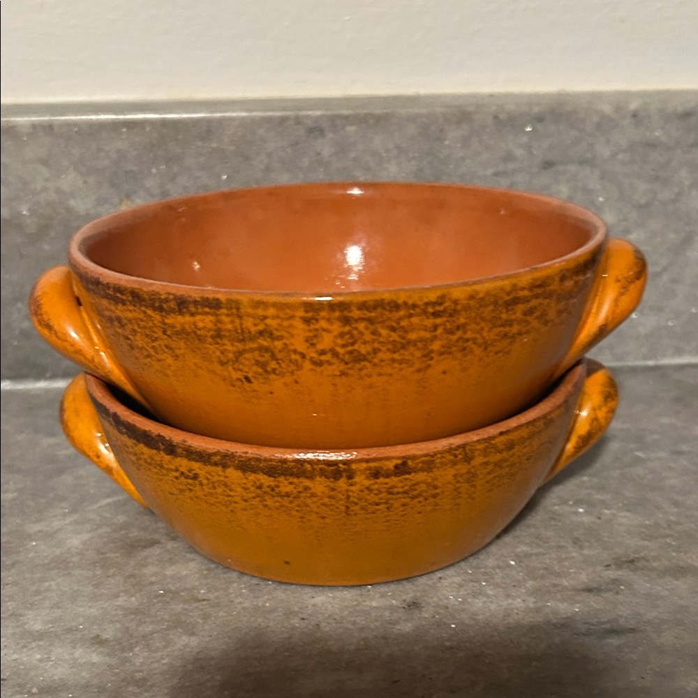 Set of Two Rustic Orange Bowls made in Italy